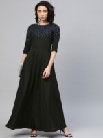 Ahalyaa Women Black Solid Maxi Gown Dress - Image 5