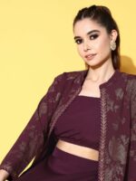 Ahalyaa Women Burgundy Top With Skirt & With Jacket - Image 2