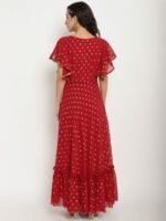Ahalyaa Women Maroon & Golden Printed Fit and Flare Maxi Dress - Image 5