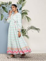 Ahalyaa Women Printed Tie-Ups Maxi Ethnic Dress - Image 2