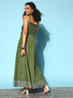 Ahalyaa Women Tranquil Olive Ethnic Motifs New Neckline Dress - Image 6