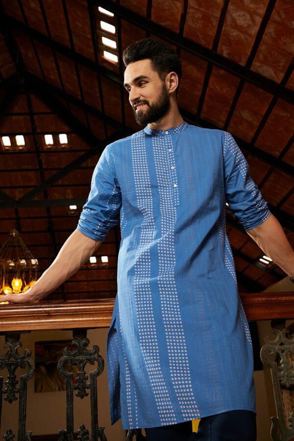 Anouk Men Blue Bandhani Printed Pure Cotton Kurta