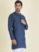 DEYANN Men Navy Blue Woven Design Kurta - Image 3