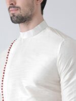 DEYANN Men Off-White Solid Dupion Silk Straight Kurta - Image 2