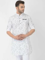 DEYANN Men White Floral Printed Pathani Kurta