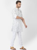 DEYANN Men White Floral Printed Pathani Kurta - Image 3