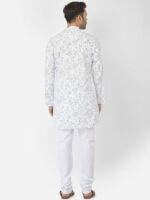 DEYANN Men White Floral Printed Pathani Kurta - Image 5