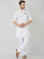 DEYANN Men White Floral Printed Pathani Kurta - Image 6