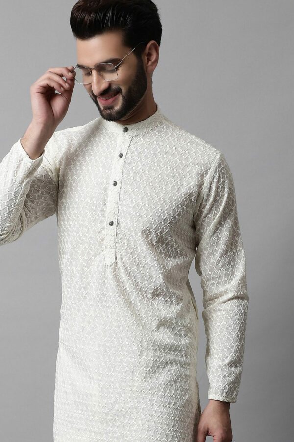 Jompers Men Cream-Coloured Woven Design Straight Kurta