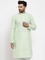 Jompers Men Green Woven Design Straight Kurta