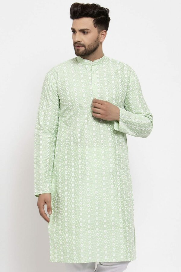Jompers Men Green Woven Design Straight Kurta