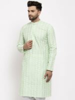 Jompers Men Green Woven Design Straight Kurta - Image 3