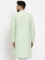 Jompers Men Green Woven Design Straight Kurta - Image 4