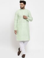 Jompers Men Green Woven Design Straight Kurta - Image 5