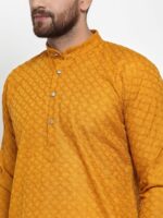 Jompers Men Mustard Yellow Thread Work Cotton Kurta - Image 2