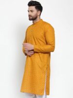 Jompers Men Mustard Yellow Thread Work Cotton Kurta - Image 3