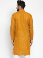 Jompers Men Mustard Yellow Thread Work Cotton Kurta - Image 4