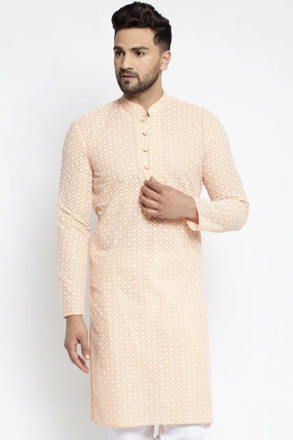 Jompers Men Orange Embroidered Kurta