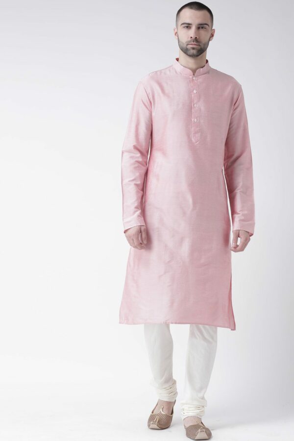 KISAH Men Pink Solid Straight Kurta
