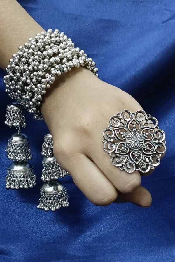 PRASUB Oxidised Bangle with Finger Ring