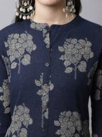 Pistaa Women Navy Blue Floral Printed Floral Kurta - Image 2