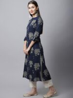 Pistaa Women Navy Blue Floral Printed Floral Kurta - Image 4
