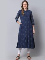 Pistaa Women Navy Blue Floral Printed Kurta