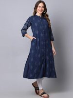 Pistaa Women Navy Blue Floral Printed Kurta - Image 3