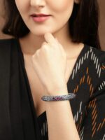 Rubans Oxidized Silver-Plated & Pink Stone-Studded Handcrafted Filgree Bangle - Image 2