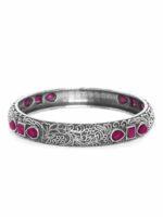 Rubans Oxidized Silver-Plated & Pink Stone-Studded Handcrafted Filgree Bangle - Image 3