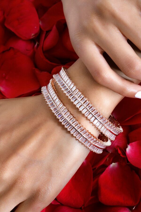 Rubans Rose-Gold Toned Set Of 2 Cubic Zirconia Stone Studded Bangles