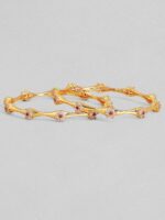 Rubans Set Of 2 Gold-Plated White Studded Handcrafted Bangles