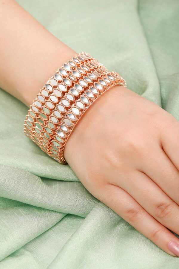Rubans Set Of 4 22K Rose Gold-Plated & White Mirror Studded Bangles