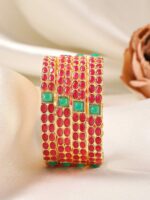 Rubans Set Of Two 22K Gold-Plated Pink & Green Stone-Studded Sustainable Handcrafted Bangles