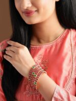 Rubans Set Of Two 22K Gold-Plated Pink & Green Stone-Studded Sustainable Handcrafted Bangles - Image 2