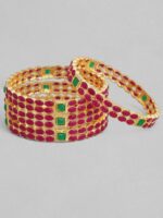 Rubans Set Of Two 22K Gold-Plated Pink & Green Stone-Studded Sustainable Handcrafted Bangles - Image 3