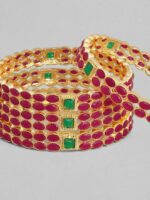 Rubans Set Of Two 22K Gold-Plated Pink & Green Stone-Studded Sustainable Handcrafted Bangles - Image 5