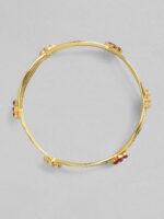 Rubans Set of 2 24 K Gold-Plated Pink & Green Stone & Pearl Beaded Handcrafted Bangles - Image 3