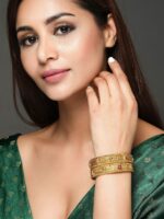 Rubans Set of 2 24K Gold-Plated Red & Green Ruby Stone-Studded Filigree Handcrafted Bangles - Image 2