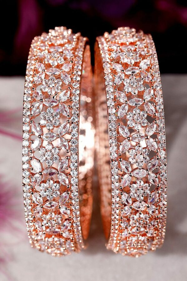 Rubans Set of 2 Rose Gold Plated Zirconia Stone Studded Bangles