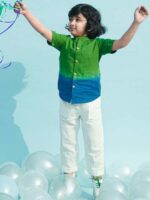 Tiber Taber Boys Green & Blue Ombre Smart Regular Fit Cotton Casual Shirt - Image 2