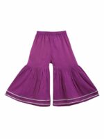 Tiber Taber Girls Purple Floral Printed Empire Pure Cotton Kurti with Sharara & Dupatta - Image 4