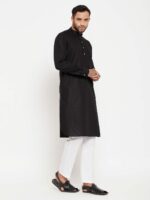 Men s Black And White Cotton Blend Pathani Suit With White Pant
