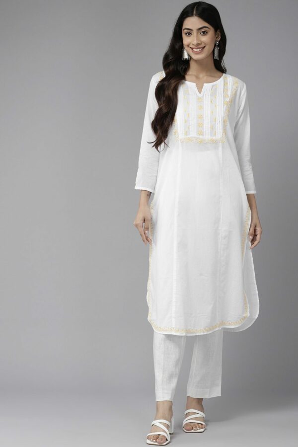 ADA Ethnic Motifs Embroidered Chikankari White Romance Kurta