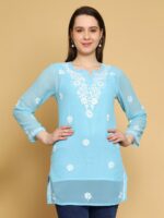 ADA Floral Embroidered Chikankari Kurti with Slip