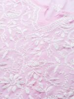 ADA Plus Size Women Pink & White Chikankari Hand Embroidered Straight Handloom Kurta With Slip - Image 2