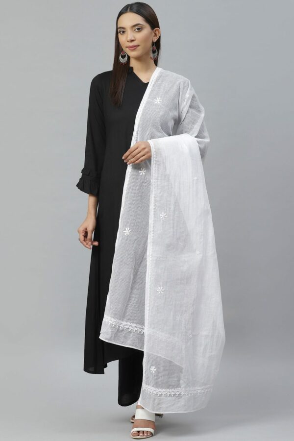 ADA White Chikankari Hand Embroidered Kota Dupatta