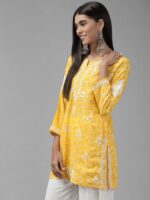 ADA Yellow & White Ethnic Motifs Embroidered Chikankari Handloom Kurti - Image 3
