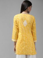 ADA Yellow & White Ethnic Motifs Embroidered Chikankari Handloom Kurti - Image 4