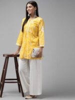 ADA Yellow & White Ethnic Motifs Embroidered Chikankari Handloom Kurti - Image 5